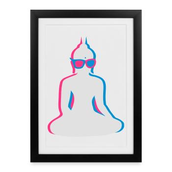 3D Bouddha avec lunettes 3D - Affiche encadrée (27 × 37 cm) - noir - Devant