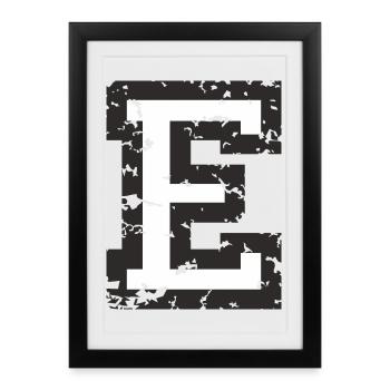 E (Vintage Weiß) Buchstabe E - Gerahmtes Poster (27 × 37 cm) - Schwarz - Vorne