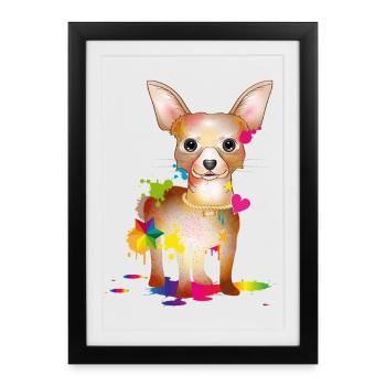 little playful Chihuahua dog & color slick - Framed poster (27 × 37 cm) - black - Front
