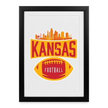 Emblème de la silhouette de la ligne de l’équipe de football du Kansas - Affiche encadrée (27 × 37 cm) - noir - Devant