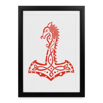 Loup rouge et marteau de Thor - Affiche encadrée (27 × 37 cm) - noir - Devant