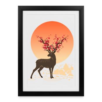 | de cerf Protéger les cerfs Sika - Affiche encadrée (27 × 37 cm) - noir - Devant