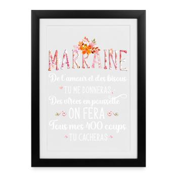 Marraine bisous d'amour et virées en poussette - Affiche encadrée (27 × 37 cm) - noir - Devant