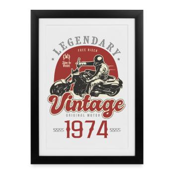 1974 anniversaire moto motard vintage ans - Affiche encadrée (27 × 37 cm) - noir - Devant