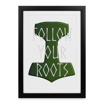 Suivez vos racines - Hammer Donar Thor Mjölnir - Affiche encadrée (27 × 37 cm) - noir - Devant