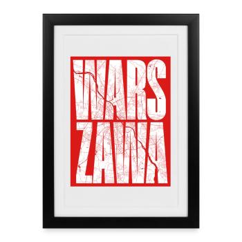 Plan de la ville de Warszawa en lettrage - Affiche encadrée (27 × 37 cm) - noir - Devant