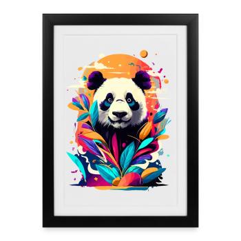Panda Japon Asie - Panda Ours Coloré - Affiche encadrée (27 × 37 cm) - noir - Devant