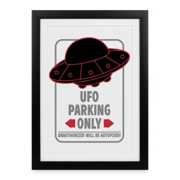 Parking Ovni uniquement | Couleurs modifiables - Affiche encadrée (27 × 37 cm) - noir - Devant