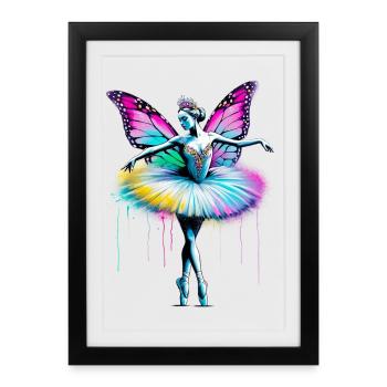 Ballerina with butterfly wings butterflies tutu - Framed poster (27 × 37 cm) - black - Front