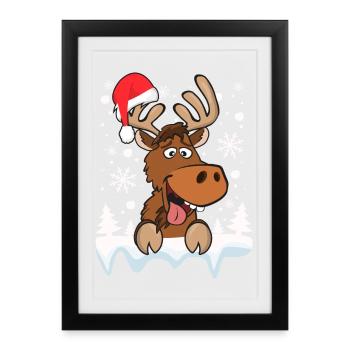 Cool Reindeer Christmas Hat Snow Christmas - Framed poster (27 × 37 cm) - black - Front