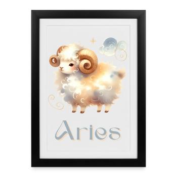 Élégant Bélier zodiaque aquarelle cadeau - Affiche encadrée (27 × 37 cm) - noir - Devant