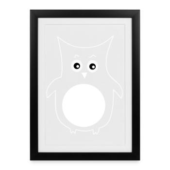 hibou blanc oiseau blanc - Affiche encadrée (27 × 37 cm) - noir - Devant