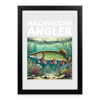 Jeunes pêcheurs - Brochet - Affiche encadrée (27 × 37 cm) - noir - Devant