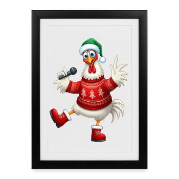 Holiday Singing Hen Sweater - Framed poster (27 × 37 cm) - black - Front
