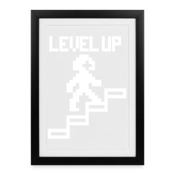 Passez au niveau supérieur - pixels de jeu amusants - Affiche encadrée (27 × 37 cm) - noir - Devant