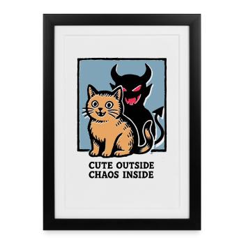 Cute Outside Chaos Inside Devilish Cat Funny Shirt - Framed poster (27 × 37 cm) - black - Front
