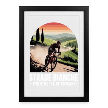 Strade Bianche Art Cyclisme Toscane - Affiche encadrée (27 × 37 cm) - noir - Devant