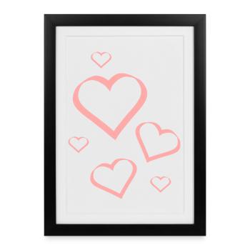 Heart Pink Pattern Heart Pattern Gift Heart - Framed poster (27 × 37 cm) - black - Front