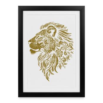Lion Mandala Visage Tête de Lion Tribal - Affiche encadrée (27 × 37 cm) - noir - Devant