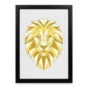 Tête de lion géométrique dans les tons dorés - Affiche encadrée (27 × 37 cm) - noir - Devant