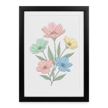 Fleurs pastel dans le style aquarelle - Affiche encadrée (27 × 37 cm) - noir - Devant