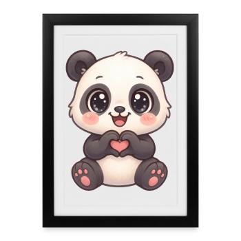 Cute panda with heart hands - Framed poster (27 × 37 cm) - black - Front