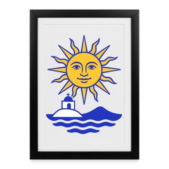 Greece Sun: Sun, Water, Chapel - Framed poster (27 × 37 cm) - black - Front