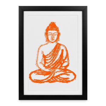 Bouddha – Neon Glitch Art Spirituel - Affiche encadrée (27 × 37 cm) - noir - Devant