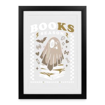 Saison des livres effrayants – Halloween Cute Ghost - Affiche encadrée (27 × 37 cm) - noir - Devant