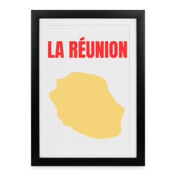 T-shirt carte La Réunion île dorée - Affiche encadrée (27 × 37 cm) - noir - Devant