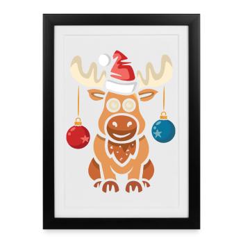 Noël orignal Père Noël avec des boules dessin animé - Affiche encadrée (27 × 37 cm) - noir - Devant