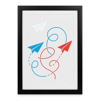 avion en papier - Affiche encadrée (27 × 37 cm) - noir - Devant