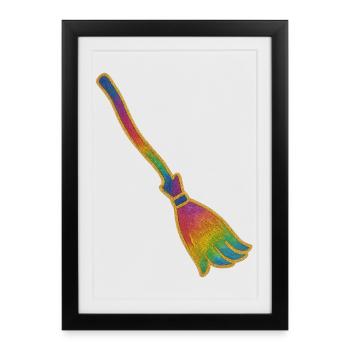Balai Magique | Balai de sorcière | Balai arc-en-ciel pailleté - Affiche encadrée (27 × 37 cm) - noir - Devant