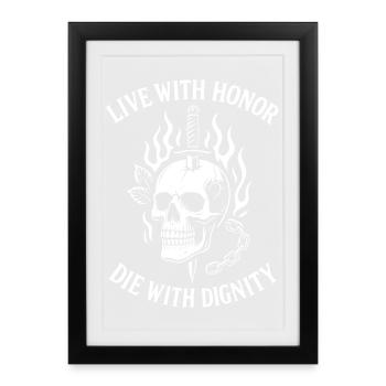 Crâne flambé avec glaive d'honneur Live With Honor - Affiche encadrée (27 × 37 cm) - noir - Devant
