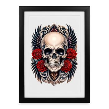 Skull Wings & Red Roses Gothic skull - Framed poster (27 × 37 cm) - black - Front