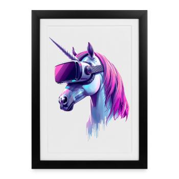 Cyber Unicorn with VR Headset — Futuristic Art - Framed poster (27 × 37 cm) - black - Front