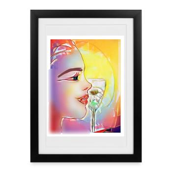 Profil coloré qui sirote - Affiche encadrée (27 × 37 cm) - noir - Devant