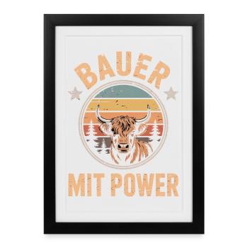 Bauer mit Power Geschenk für Bauern Landwirt - Gerahmtes Poster (27 × 37 cm) - Schwarz - Vorne