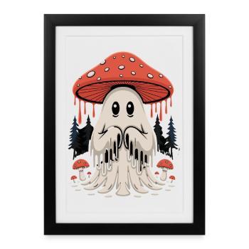 Ghost mushroom with forest magic - Framed poster (27 × 37 cm) - black - Front