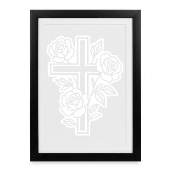 Cross Symbol Flowers - Framed poster (27 × 37 cm) - black - Front
