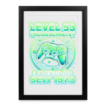 Level 53 unlocked 1973 vintage gamer birthday - Framed poster (27 × 37 cm) - black - Front