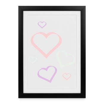 Herz pastell Muster Herzmuster Geschenk  - Gerahmtes Poster (27 × 37 cm) - Schwarz - Vorne