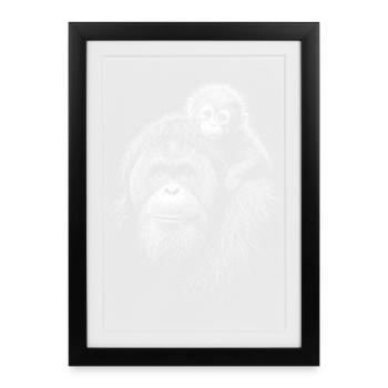 Mère orang-outan à la silhouette jeune - Affiche encadrée (27 × 37 cm) - noir - Devant