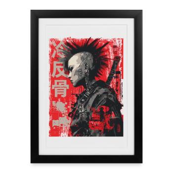 Punk Kriegerin – 冷反骨 Urban Art - Gerahmtes Poster (27 × 37 cm) - Schwarz - Vorne