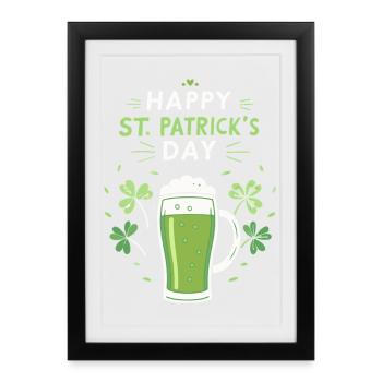 Verre vert Saint-Patrick et trèfles - Affiche encadrée (27 × 37 cm) - noir - Devant