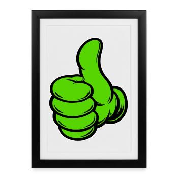 OK Comic Thumbs Up Hand Icon Green - Framed poster (27 × 37 cm) - black - Front