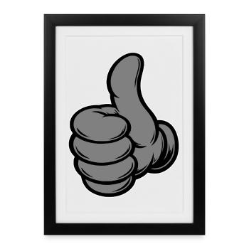 OK Comic Pouces levés Icône de la main Gris - Affiche encadrée (27 × 37 cm) - noir - Devant