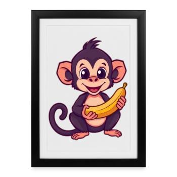 Affe mit Banane Affen T-shirt Geschenk - Gerahmtes Poster (27 × 37 cm) - Schwarz - Vorne