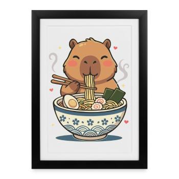 Ramen mignon Kawaii Capybara - Affiche encadrée (27 × 37 cm) - noir - Devant