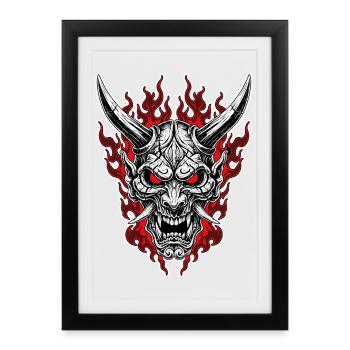 Masque Oni Enfer Portrait Rouge Noir - Affiche encadrée (27 × 37 cm) - noir - Devant